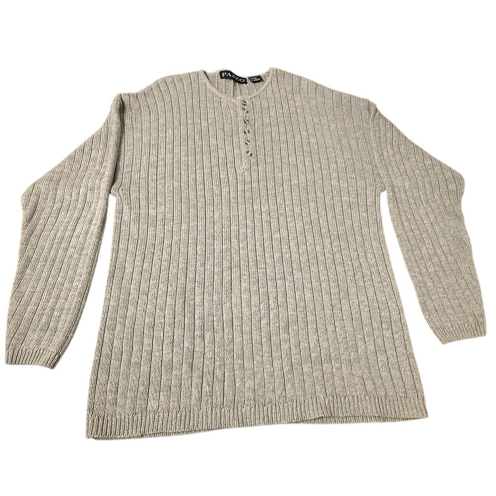Pazzo Chunky Pullover Sweater Vintage Mens XL Ramie Cotton Henley Fisherman